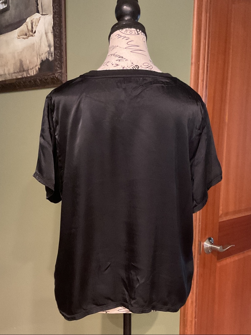 Nation LTD Black Satin Short-Sleeve Blouse, Size XL - Picture 3 of 5